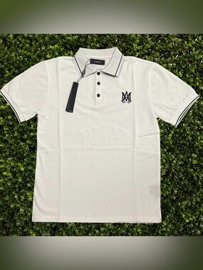 AMIRI White Pique Polo Shirt with Black Trim